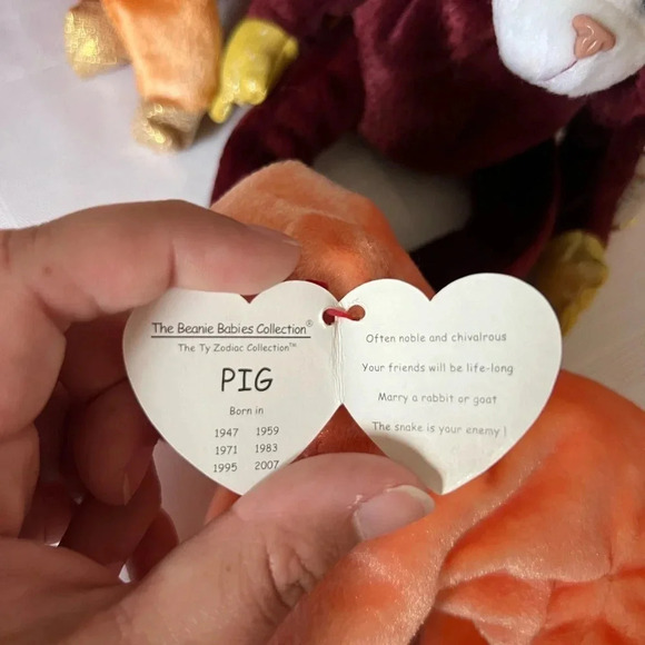 Vintage Ty Beanie Babies Lot of 3 Zodiac Collection -  Ox, Monkey & Pig - Picture 12 of 14